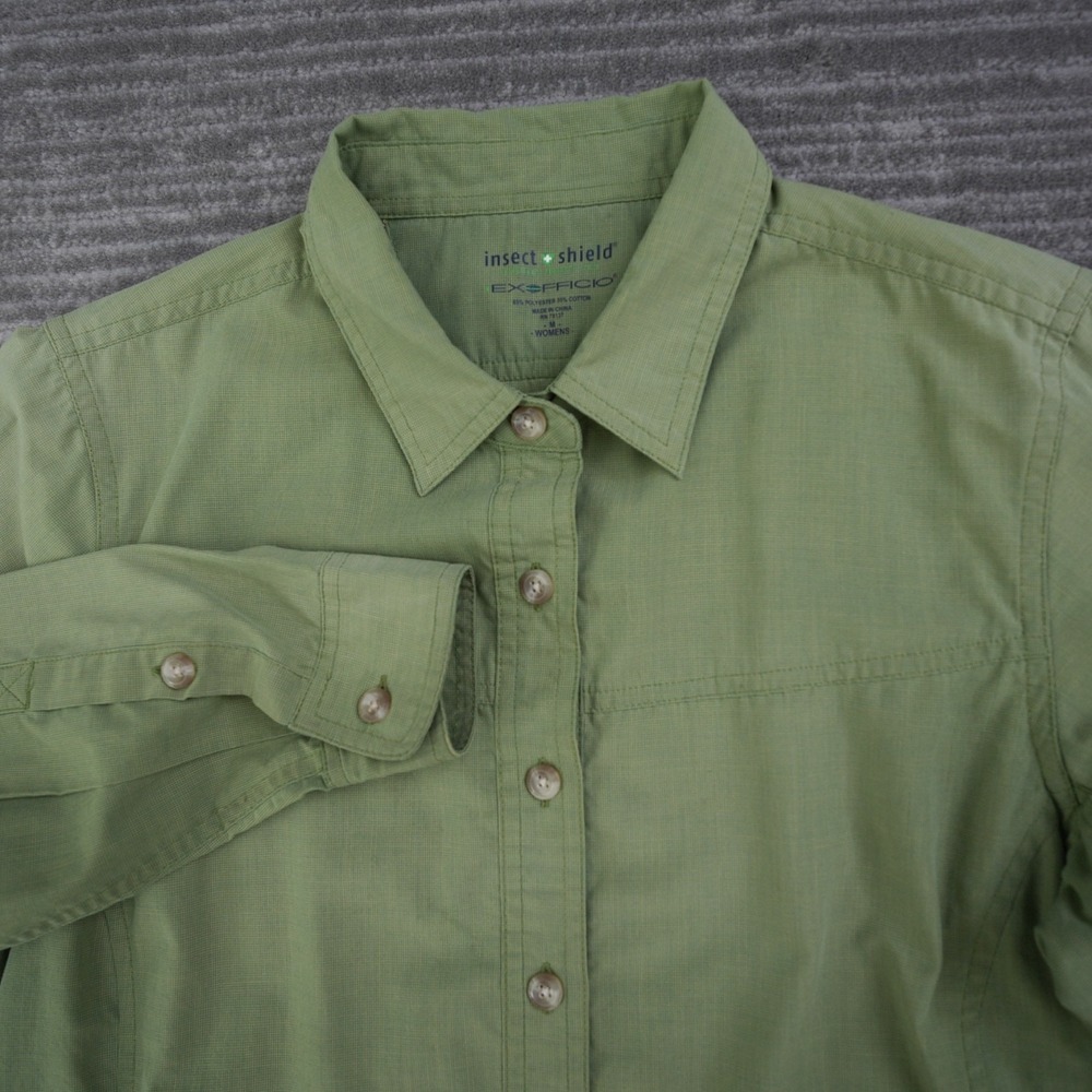 ExOfficio Insect Shield Repellent Button Up Shirt Women Green Long Sleeve Medium